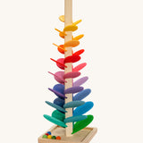 Magic Wood Small Marble Tree Toy measuring 48cm, a wooden tall stem with rainbow leaves and glass marbles to create satisfying sounds.