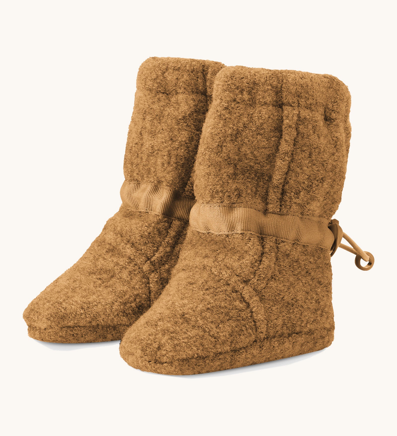 Mamalila Baby Wool Booties - in Camel. Baby booties made from upcycled boiled wool available at Babipur