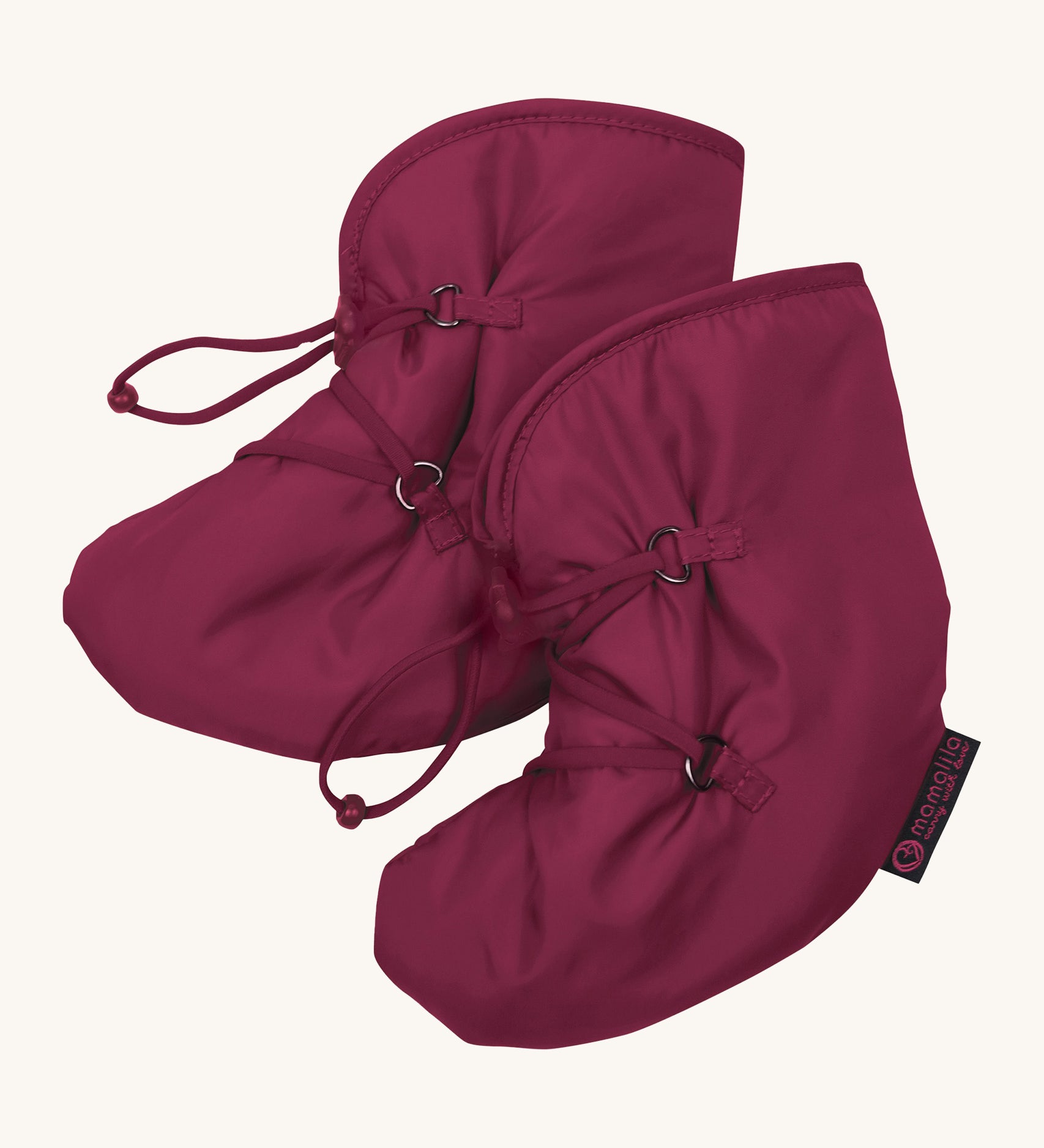 Mamalila Quilted Berlin Booties in berry pink available at Babipur. Warm, padded snow booties for babies