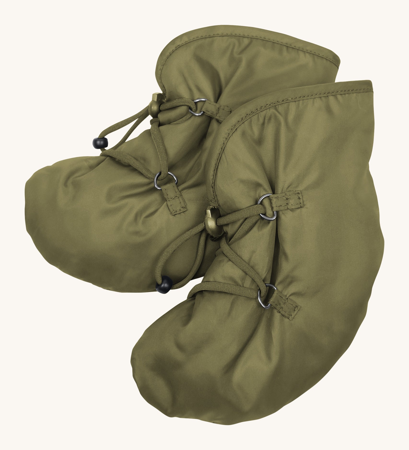 Mamalila Quilted Berlin Booties in khaki pink available at Babipur. Warm, padded snow booties for babies