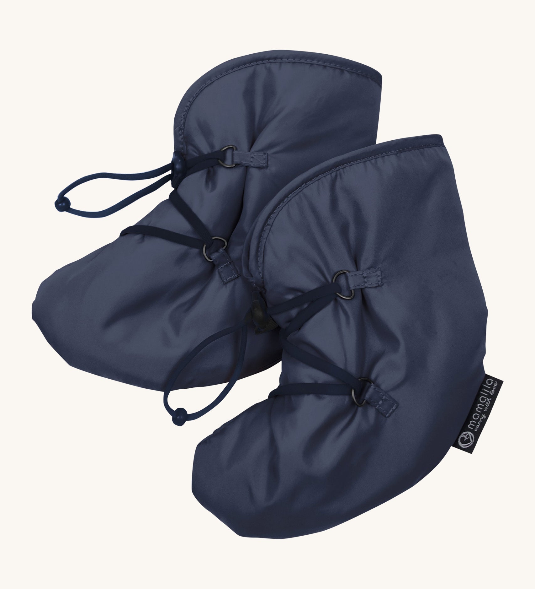 Mamalila Quilted Berlin Booties in navy pink available at Babipur. Warm, padded snow booties for babies