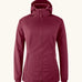 Mamalila soft shell baby wearing allrounder fitted jacket in burgundy. This jacket features a hood, full length front zip and side pockets.