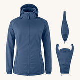 Mamalila soft shell baby wearing allrounder fitted jacket in navy available at Babipur next to the 2 inserts included with the jacket