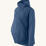 Mamalila soft shell baby wearing allrounder fitted jacket in navy available at Babipur showing an insert attached to the front of the jacket