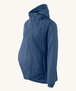 Mamalila soft shell baby wearing allrounder fitted jacket in navy available at Babipur showing an insert attached to the front of the jacket
