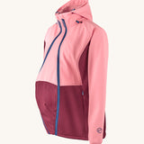 Mamalila soft shell baby wearing allrounder limited edition pro jacket in party purple available at Babipur showing an insert attached to the front of the jacket