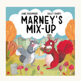 Marney's Mix Up, a kids autumnal bedtime story book, by Jane Rushmore and Sally Darby, about squirrels collecting acorns.
