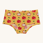 Maxomorra Apple Organic Cotton Adult Hipster Briefs in mustard yellow fabric, and red apple print