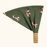 Maxomorra kids GOTS organic cotton bandana in green with a repeating cute fox print. Features a mustard yellow elasticated head band