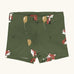 Maxomorra kids GOTS organic cotton boxer shorts in green with a repeating cartoon style fox print. Features an elasticated waist band