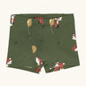 Maxomorra kids GOTS organic cotton boxer shorts in green with a repeating cartoon style fox print. Features an elasticated waist band