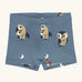 Maxomorra kids GOTS organic cotton boxer shorts in light blue with a repeating cartoon style owl print. Features an elasticated waist band