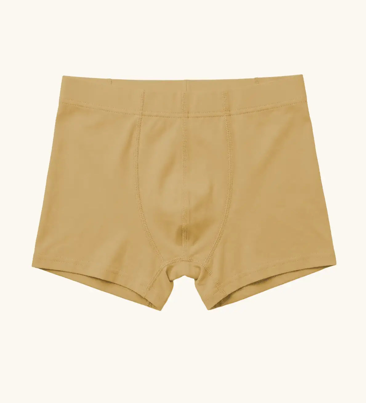 Maxomorra kids GOTS organic cotton boxer shorts in mustard yellow. Features an elasticated waist band