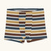 Maxomorra kids GOTS organic cotton boxer shorts in a blue, white, yellow and brown striped design.