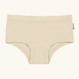 Maxomorra kids GOTS organic cotton brief hipster pants in solid cream. Features an elasticated waist band