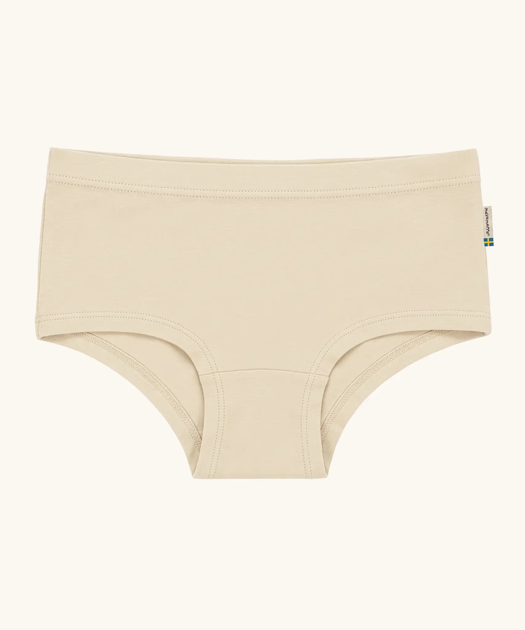 Maxomorra kids GOTS organic cotton brief hipster pants in solid cream. Features an elasticated waist band