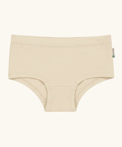 Maxomorra kids GOTS organic cotton brief hipster pants in solid cream. Features an elasticated waist band