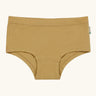Maxomorra kids GOTS organic cotton brief hipster pants in mustard yellow. Features an elasticated waist band