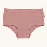 Maxomorra kids GOTS organic cotton brief hipster pants in solid pink. Features an elasticated waist band