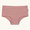 Maxomorra kids GOTS organic cotton brief hipster pants in solid pink. Features an elasticated waist band