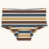 Maxomorra kids GOTS organic cotton brief hipster pants in a yellow white, brown and blue striped design
