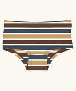 Maxomorra kids GOTS organic cotton brief hipster pants in a yellow white, brown and blue striped design