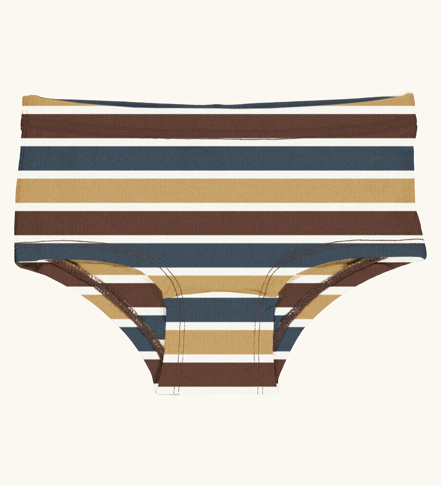 Maxomorra kids GOTS organic cotton brief hipster pants in a yellow white, brown and blue striped design