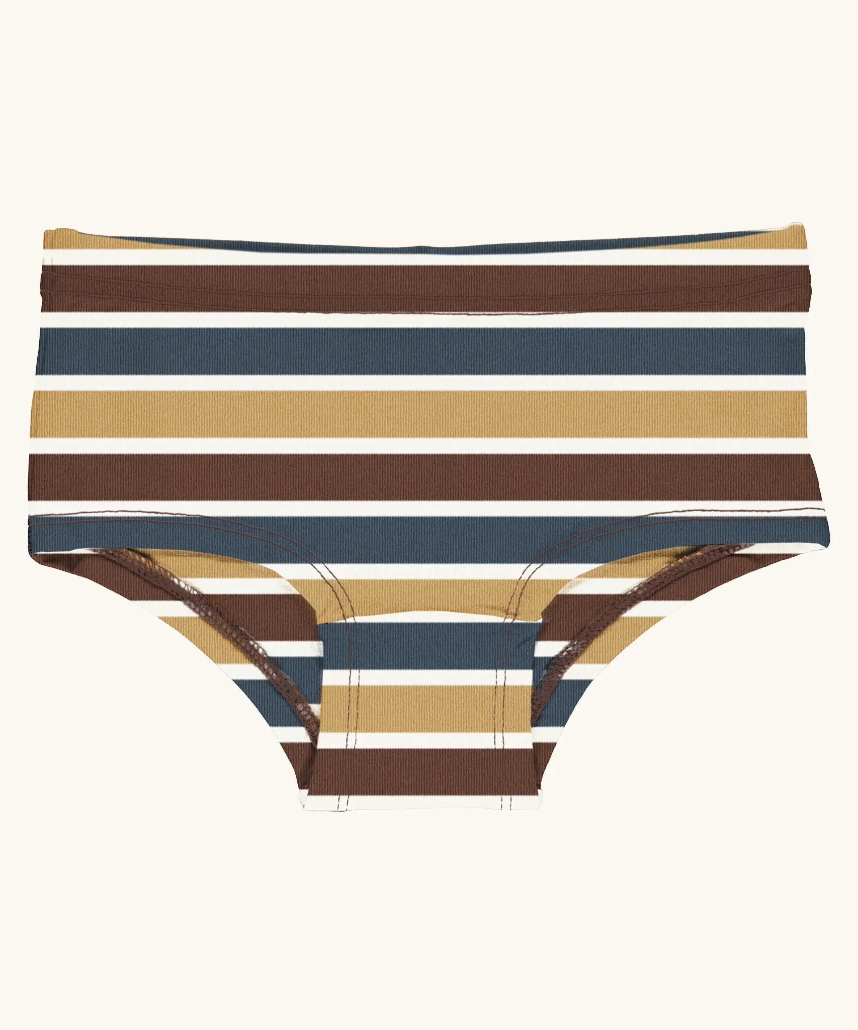 Maxomorra kids GOTS organic cotton brief hipster pants in a yellow white, brown and blue striped design