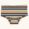 Maxomorra kids GOTS organic cotton brief hipster pants in a yellow white, brown and blue striped design