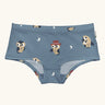 Maxomorra GOTS organic cotton women's brief hipster pants in a light blue with a repeating cartoon owl print 