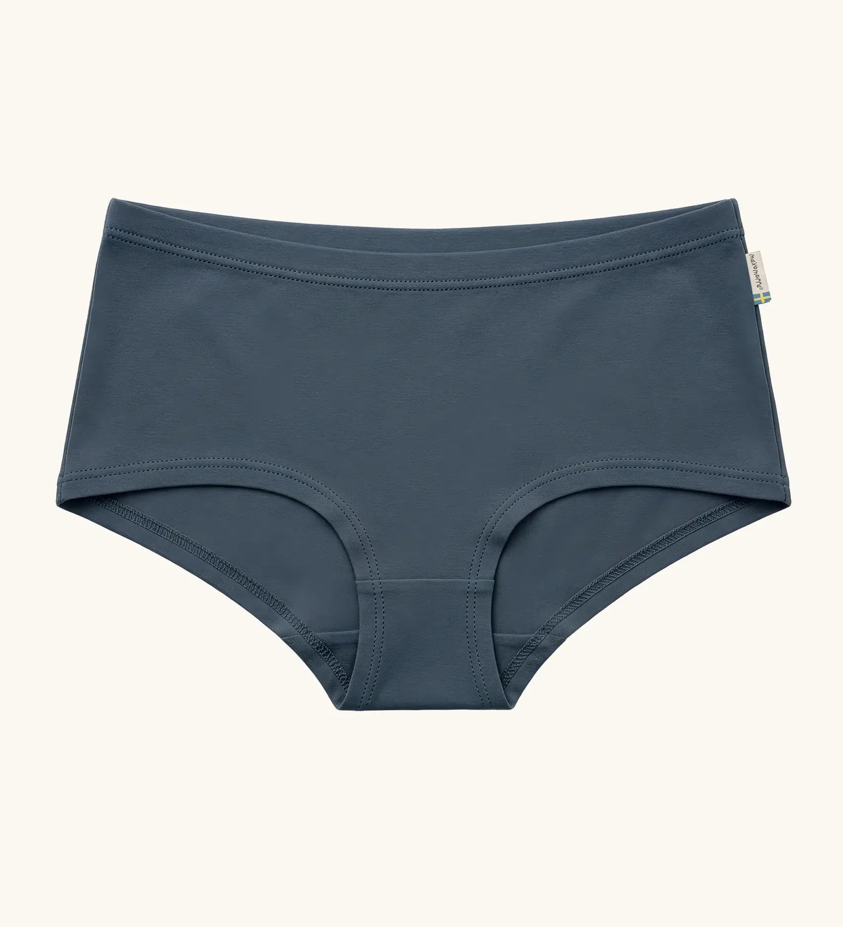 Maxomorra GOTS organic cotton women's brief hipster pants in navy with an elasticated waist band