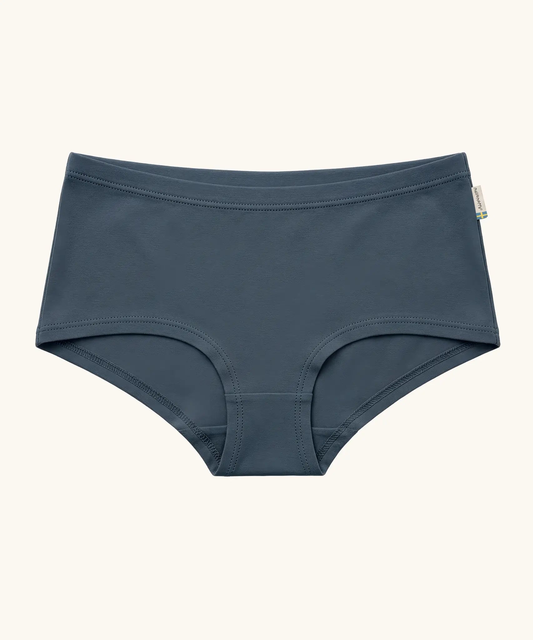 Maxomorra GOTS organic cotton women's brief hipster pants in navy with an elasticated waist band