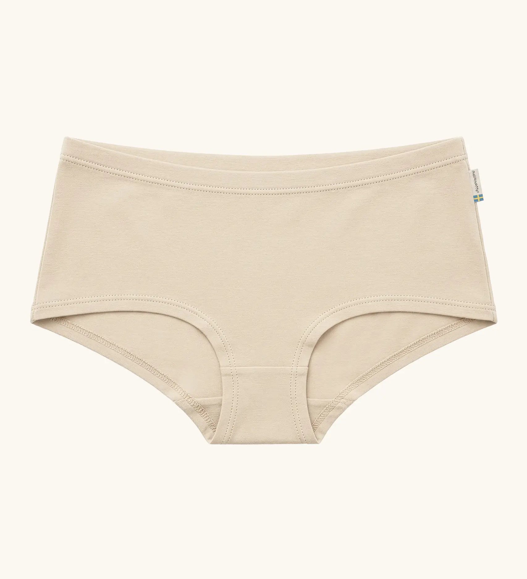 Maxomorra GOTS organic cotton women's brief hipster pants in a cream with an elasticated waist band