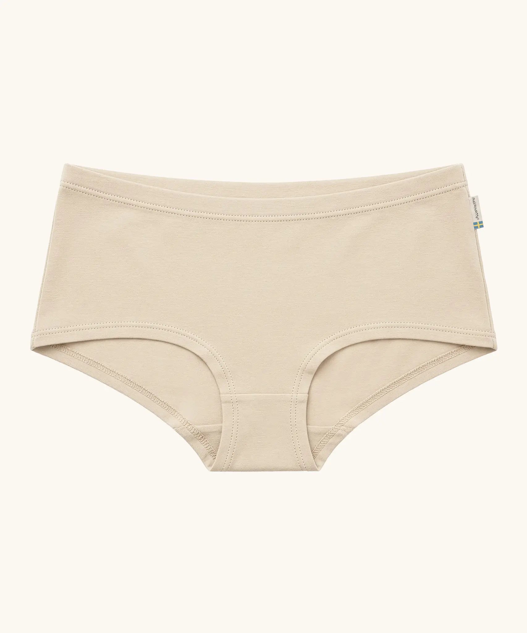 Maxomorra GOTS organic cotton women's brief hipster pants in a cream with an elasticated waist band