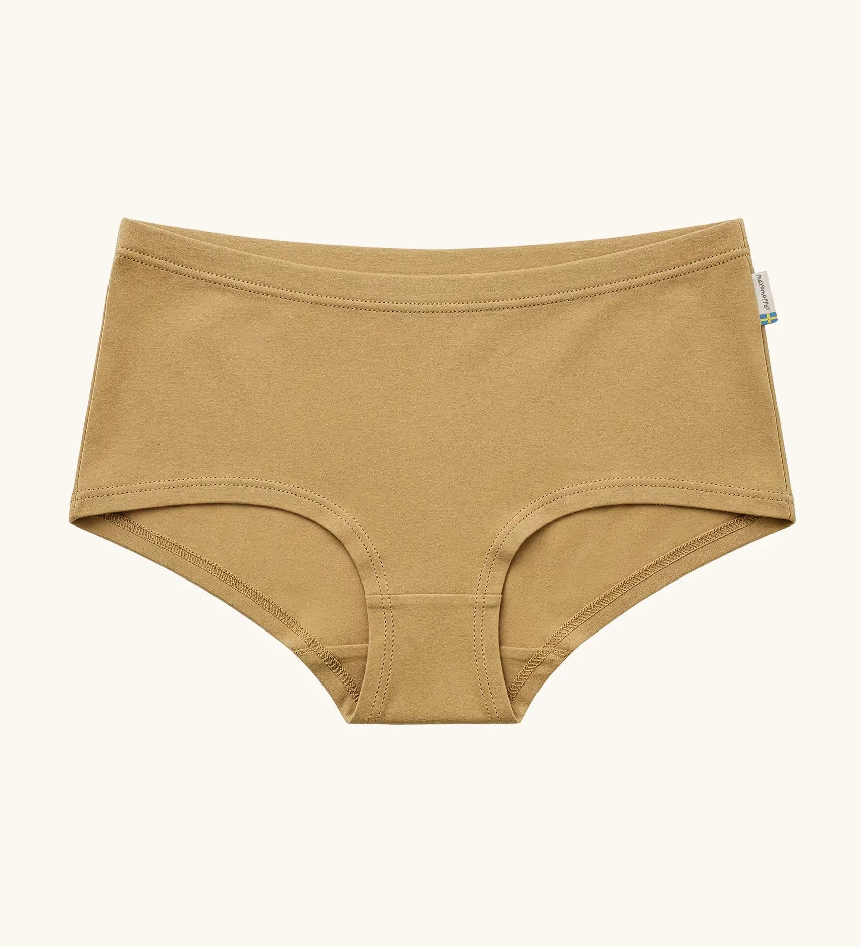 Maxomorra GOTS organic cotton women's brief hipster pants in mustard yellow with a elasticated waist band