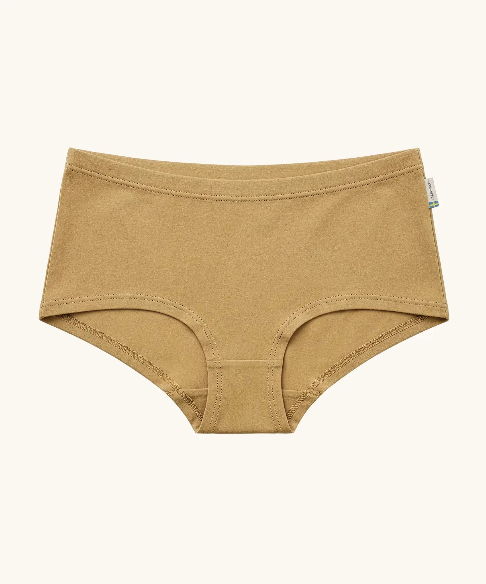 Maxomorra GOTS organic cotton women's brief hipster pants in mustard yellow with a elasticated waist band