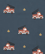 Maxomorra fire engine print in blue made from GOTS organic cotton.