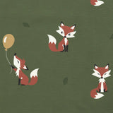 Maxomorra fox and balloon print in green, made from GOTS organic cotton.