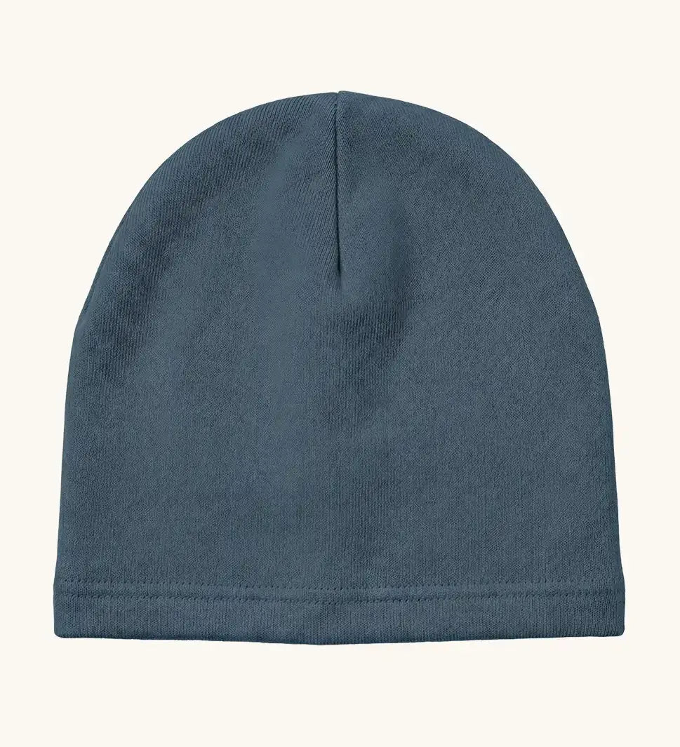 Maxomorra kids GOTS organic cotton jersey style hat in solid blue. 
