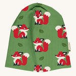 Maxomorra Fox Organic Cotton Sweat Hat in green fabric with fox print
