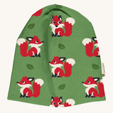 Maxomorra Fox Organic Cotton Sweat Hat in green fabric with fox print