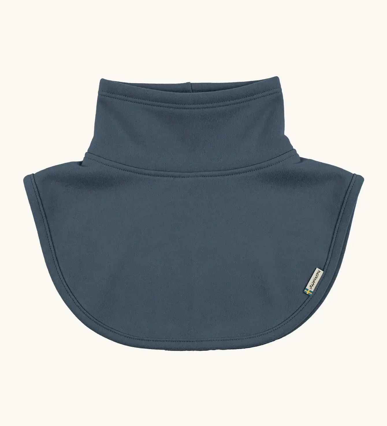 Maxomorra kids GOTS organic cotton jersey material neck warmer in navy with a stand up collar and curved panel for covering the upper chest