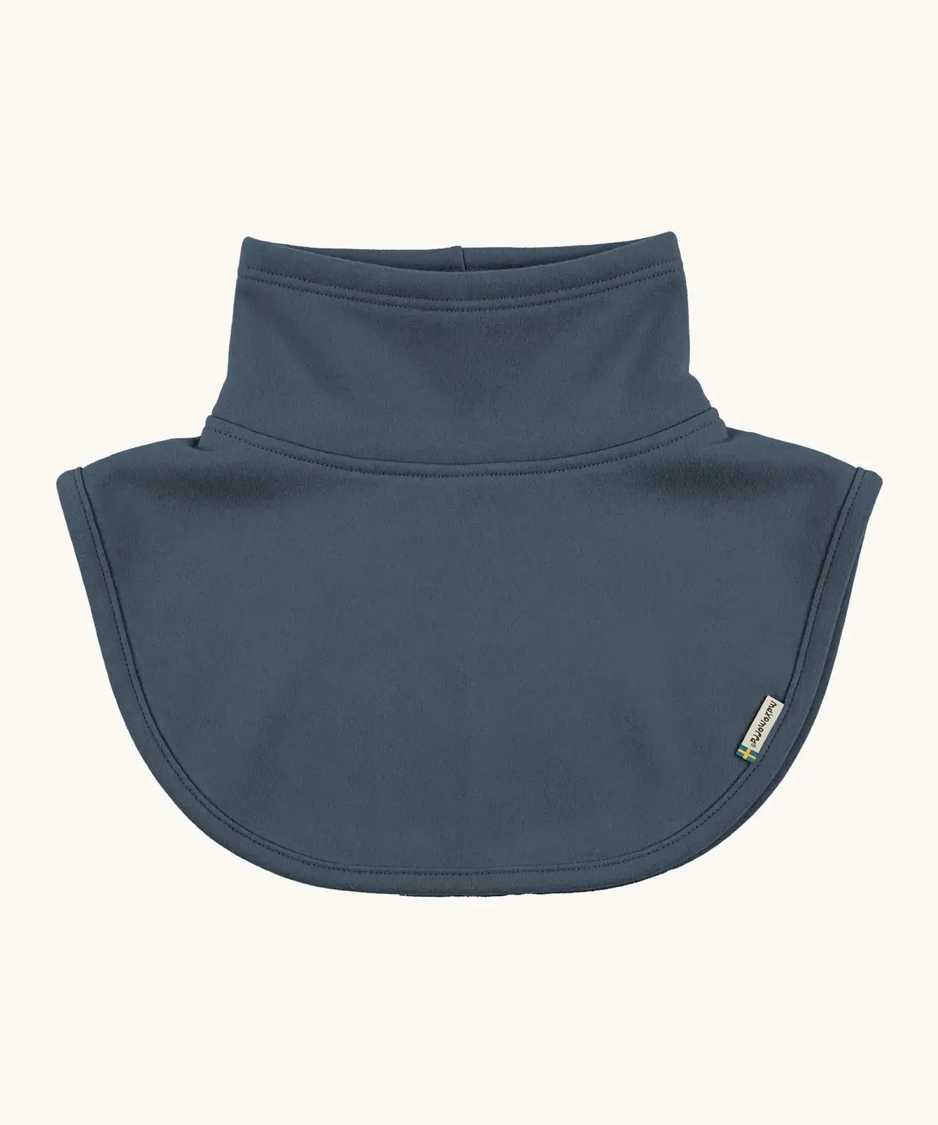Maxomorra kids GOTS organic cotton jersey material neck warmer in navy with a stand up collar and curved panel for covering the upper chest