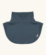 Maxomorra kids GOTS organic cotton jersey material neck warmer in navy with a stand up collar and curved panel for covering the upper chest