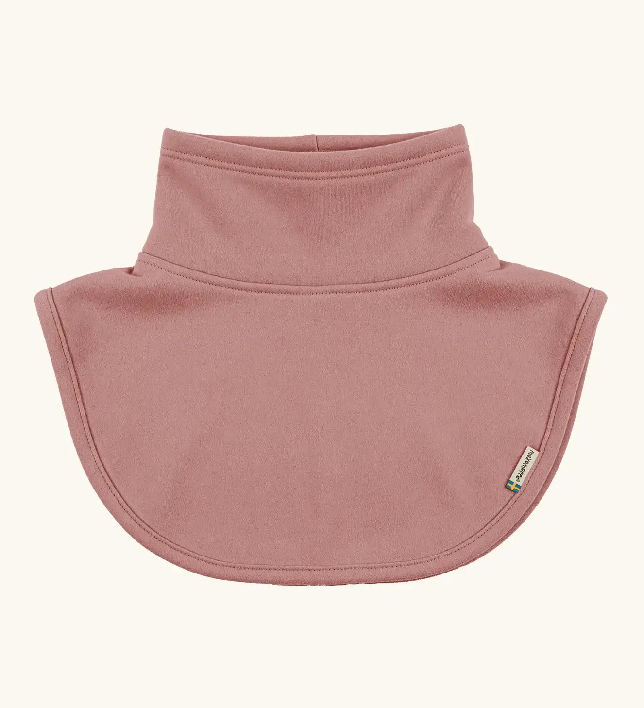 Maxomorra kids GOTS organic cotton jersey material neck warmer in solid pink with a stand up collar and curved panel for covering the upper chest
