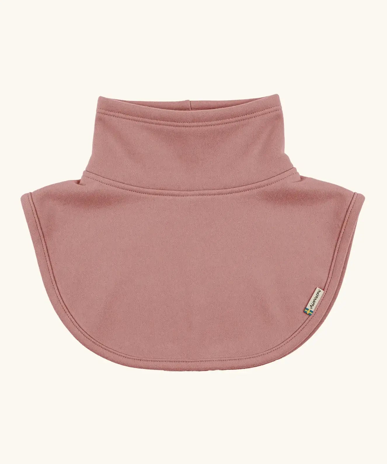 Maxomorra kids GOTS organic cotton jersey material neck warmer in solid pink with a stand up collar and curved panel for covering the upper chest