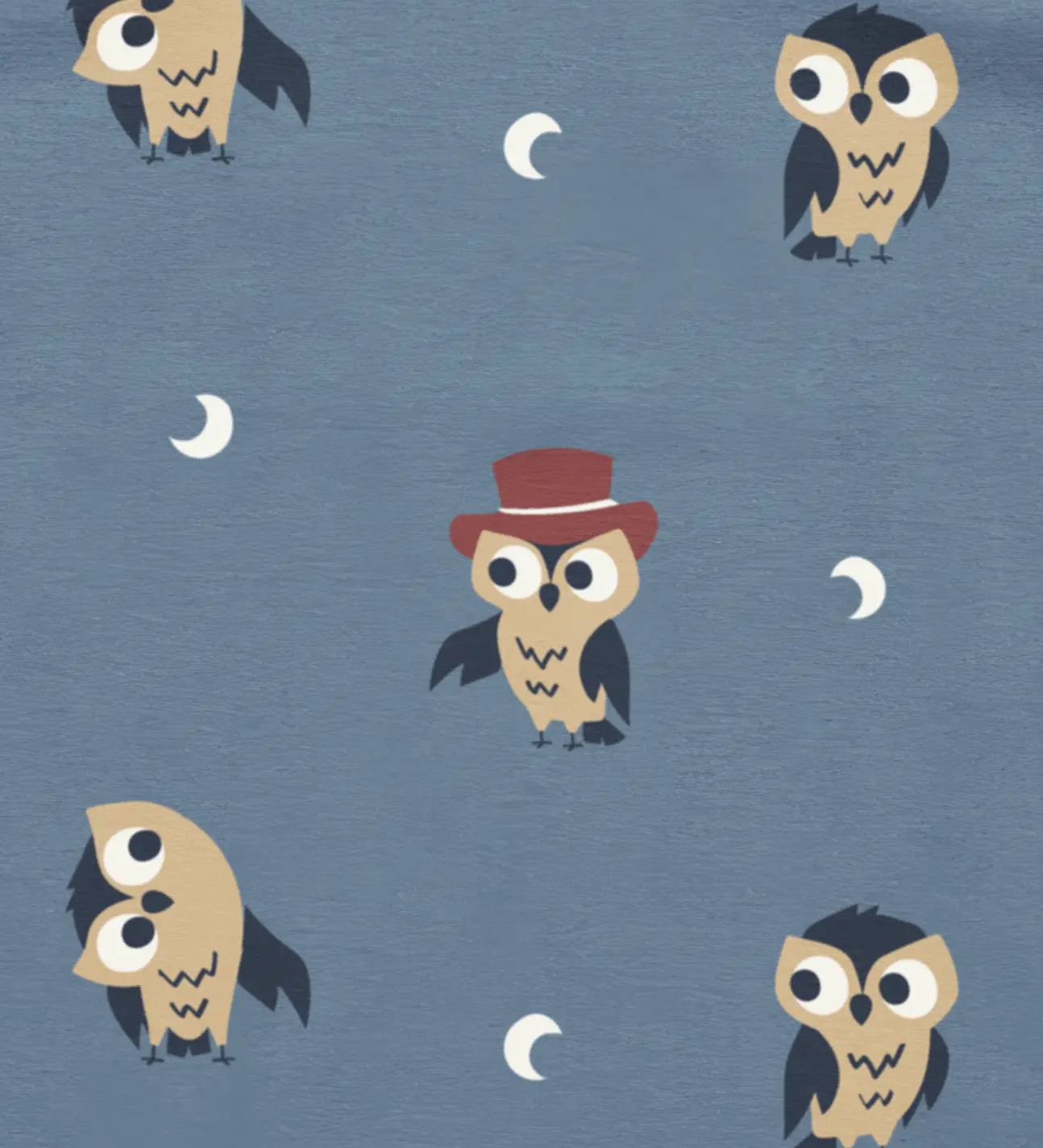 Maxomorra owl and moon print in blue, made from GOTS organic cotton.