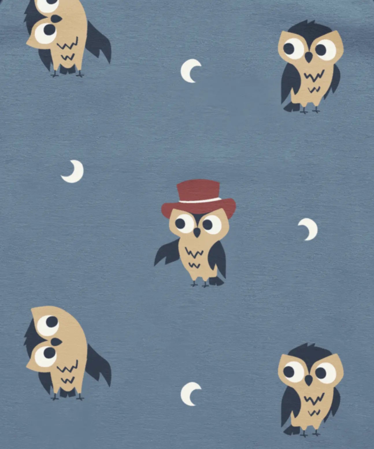 Maxomorra owl and moon print in blue, made from GOTS organic cotton.