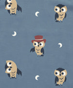Maxomorra owl and moon print in blue, made from GOTS organic cotton.