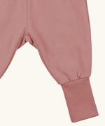 Maxomorra kids rib pants with elasticated cuffs in pink, made from GOTS organic cotton.